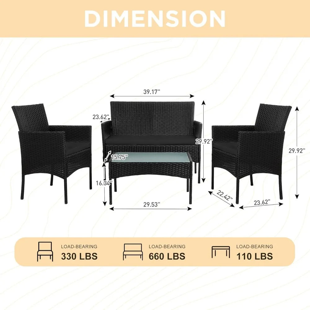 4 Piece Outdoor Wicker Patio Furniture Set