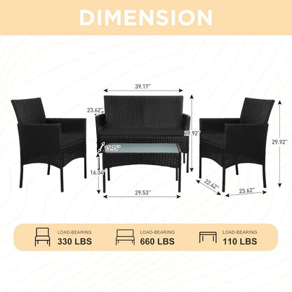 4 Piece Outdoor Wicker Patio Furniture Set