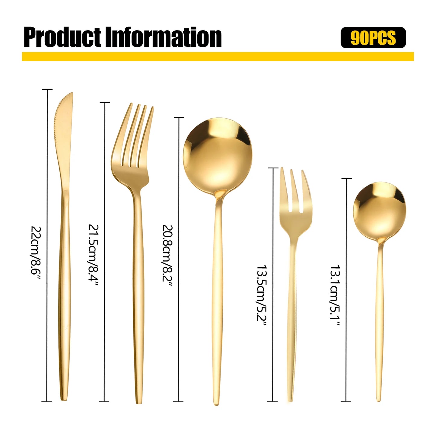 90Pcs Gold Stainless Steel Silverware