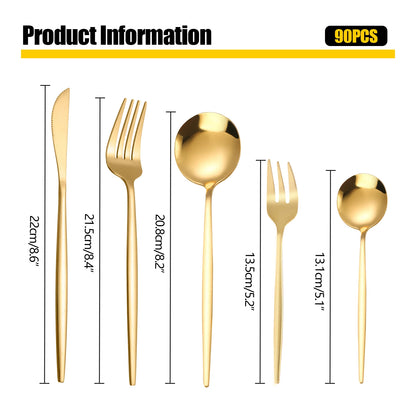 90Pcs Gold Stainless Steel Silverware
