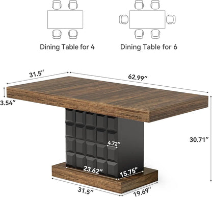 Farmhouse Kitchen Table With Sturdy Wood Pedestal Base