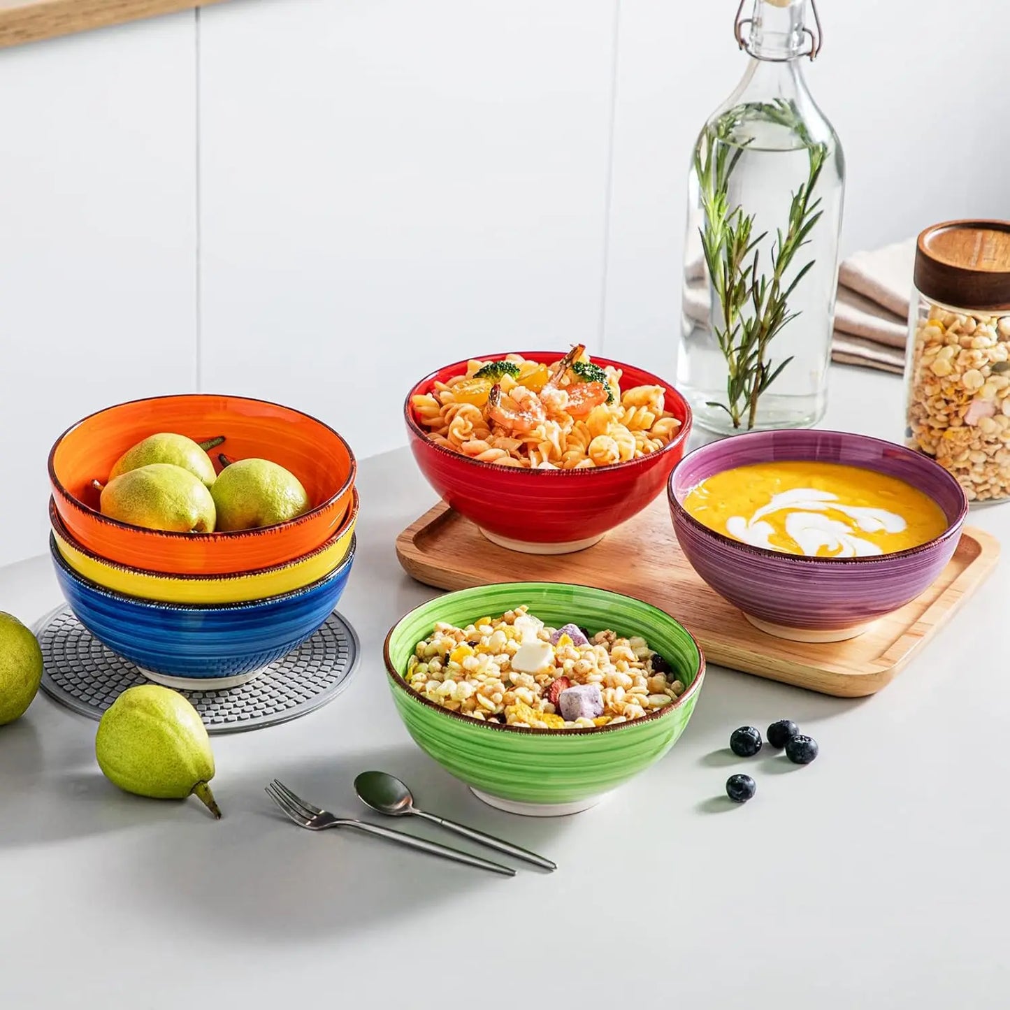 Set Of 6 Colorful Ceramic Soup Bowls