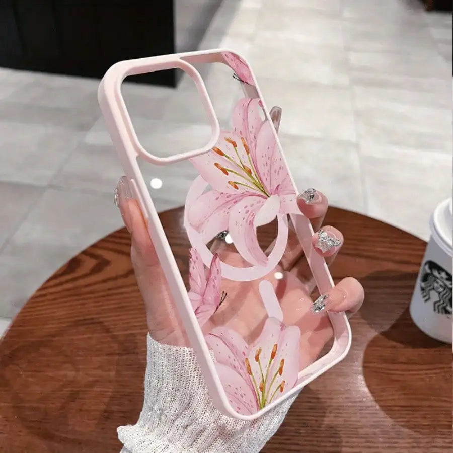 Pink Lily Magnetic Phone Case For iPhone