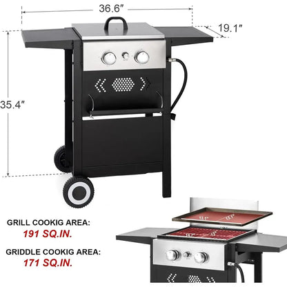 2 Burner Griddle Grill Combo
