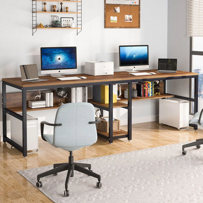 Two Person Desk with Bookshelf