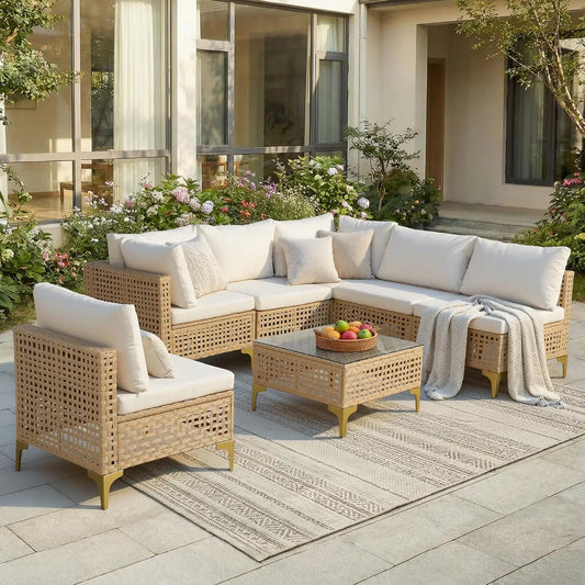 7-Piece Wicker Patio Sectional Sofa