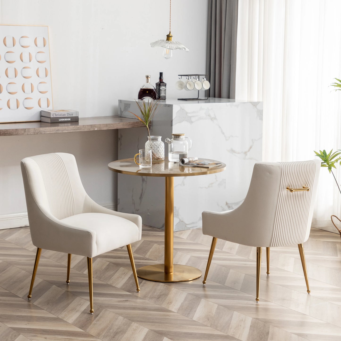 Modern Pleated Velvet Dining Chair Set Of 2