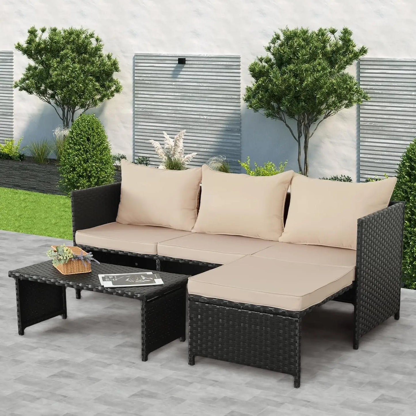3-Piece Outdoor PE Rattan Furniture Set