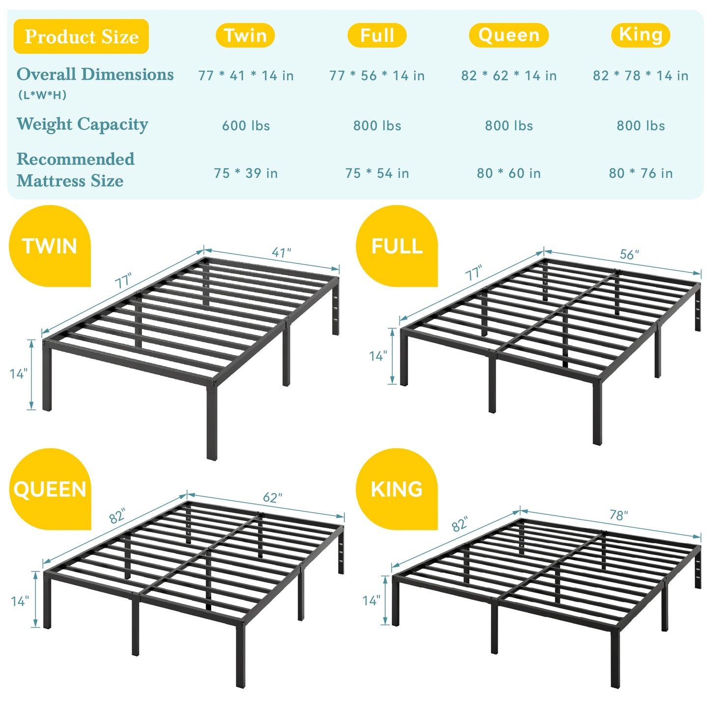 Heavy-Duty Metal Bed Frame With Storage