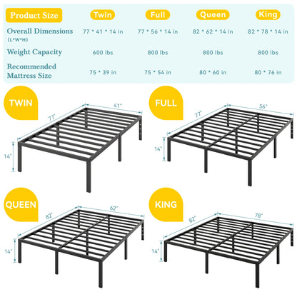 Heavy-Duty Metal Bed Frame With Storage