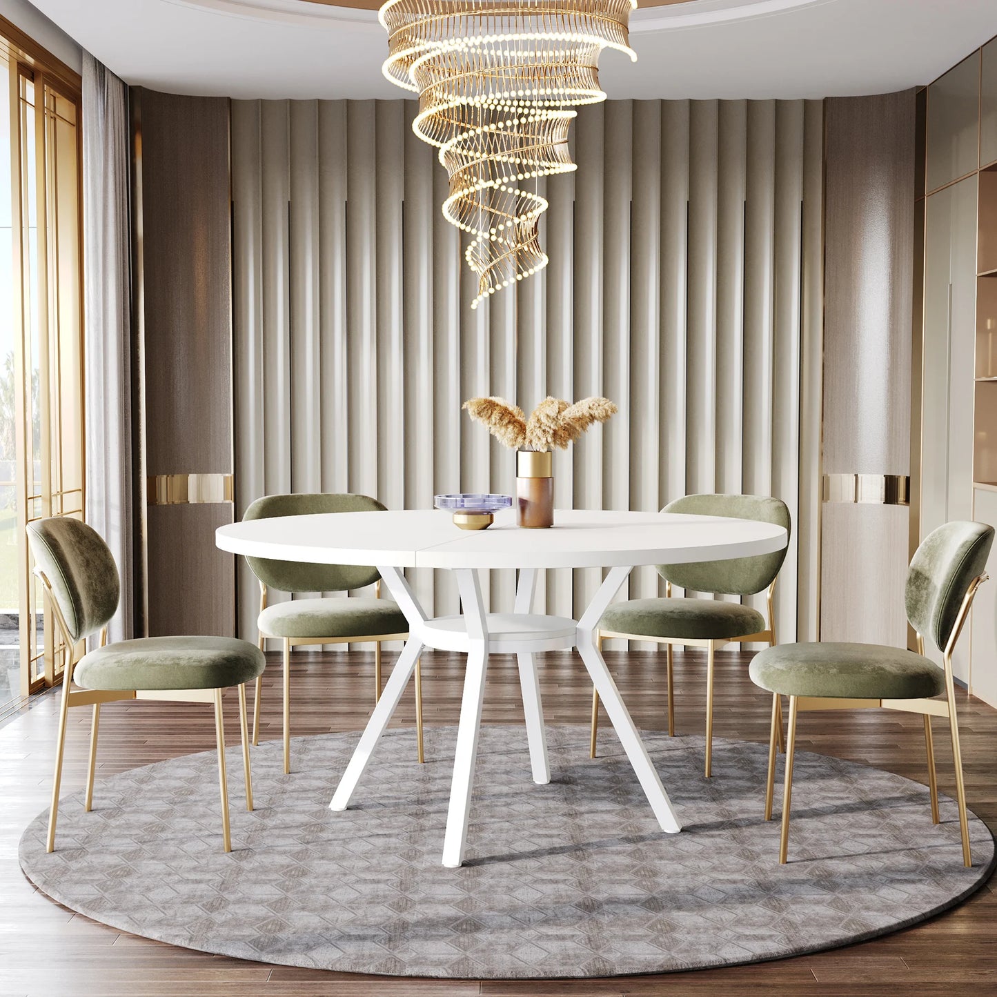 TFarmhouse Round Dining Table for 4-6 People, 47-Inch