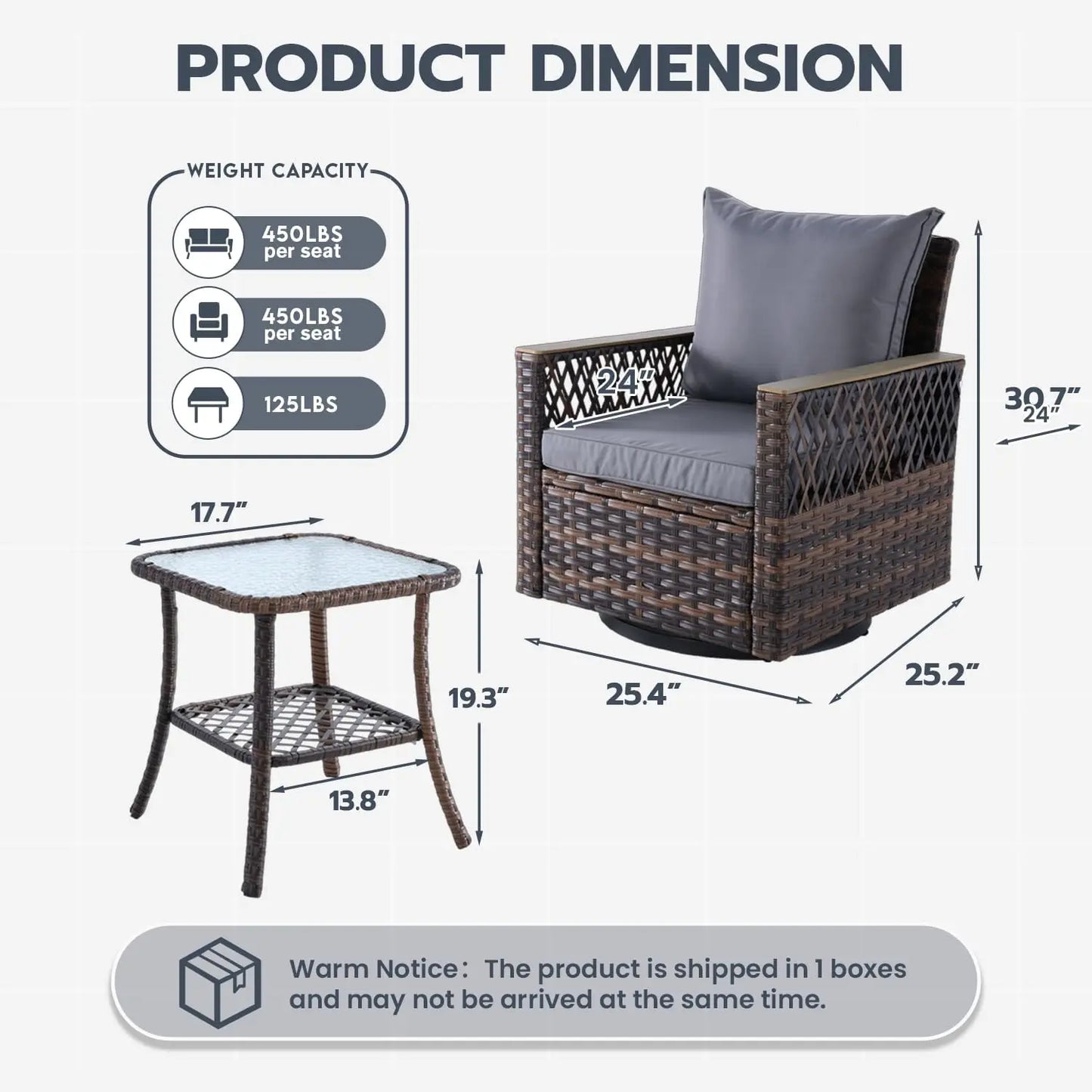 3 Pcs Patio Bistro Set with Table Set