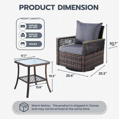 3 Pcs Patio Bistro Set with Table Set