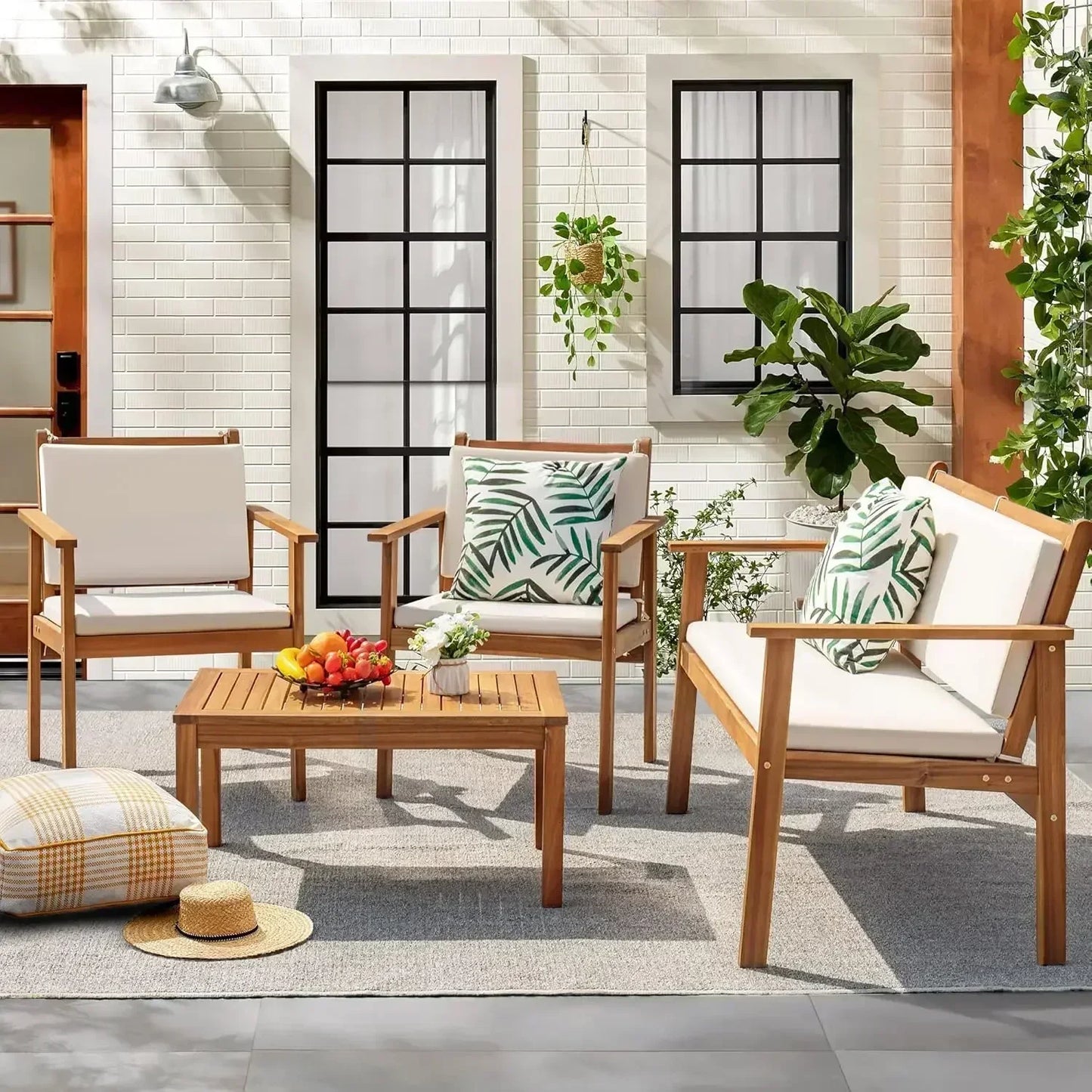 Patio Furniture 4 Piece Outdoor Acacia Wood