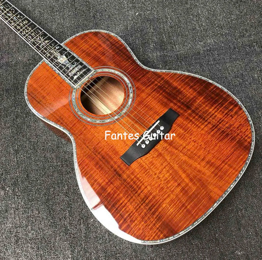 Custom 39 inch koa wood OOO45 parlor acoustic guitar 100 all real abalone parlor acoustic electric guitar 000 45