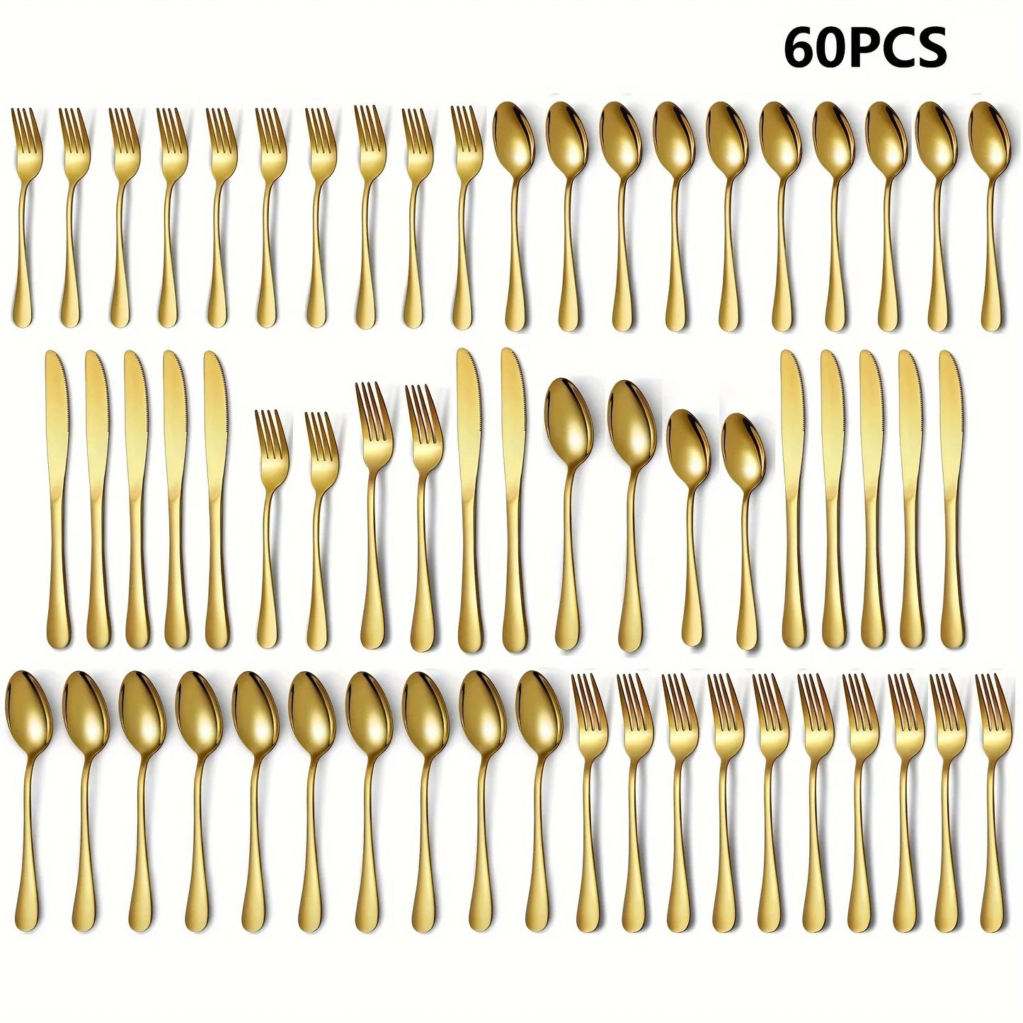 30/60-Piece Luxury Golden Flatware Set