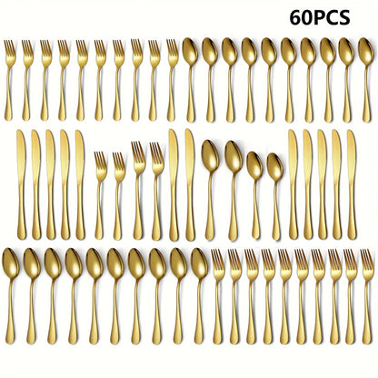 30/60-Piece Luxury Golden Flatware Set