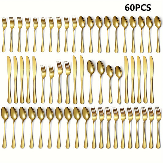 30/60-Piece Luxury Golden Flatware Set