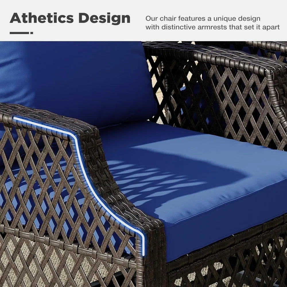 3 Piece Outdoor Swivel Chair Set, Wicker