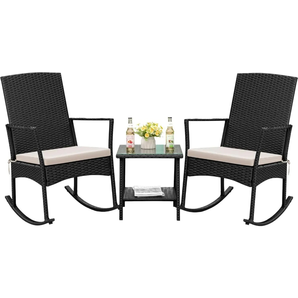 3 Piece Rocking Chair Outdoor PE Rattan Patio Set