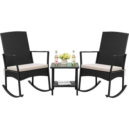 3 Piece Rocking Chair Outdoor PE Rattan Patio Set