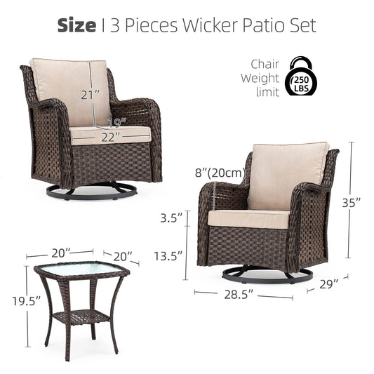 3-Piece Wicker Swivel Rocker Patio Set