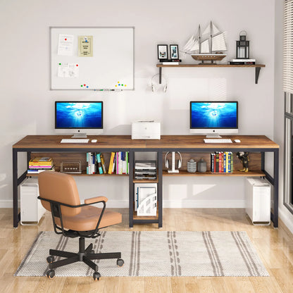 Two Person Desk with Bookshelf