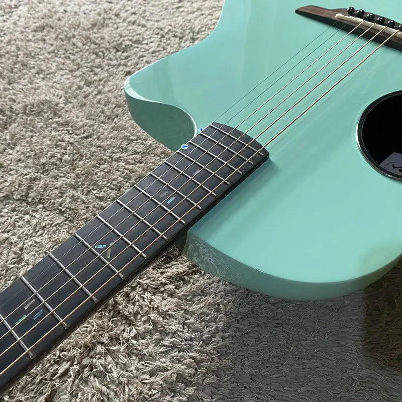 H561 Jacques Metal Green Carbon Fiber Folk Acoustic Guitar with Red Cedar Solid Top, Ovation Style