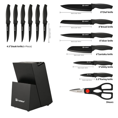 15 Pieces Carbon Steel Kitchen Knife Block Set