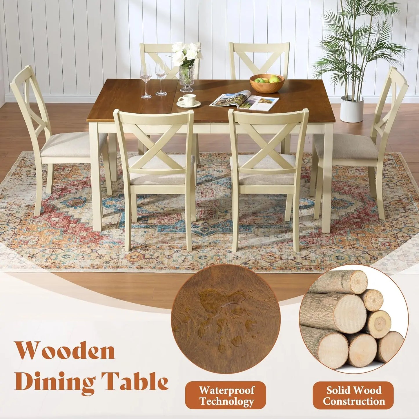 7-Piece Farmhouse Dining Table Set