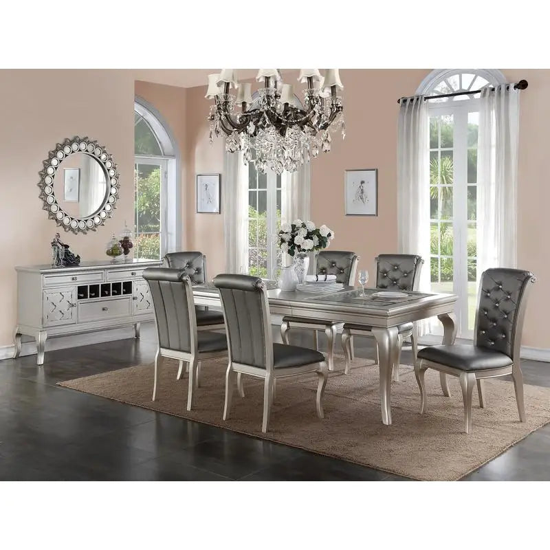 7pc Glass Dining Table Set Tufted Side Chairs
