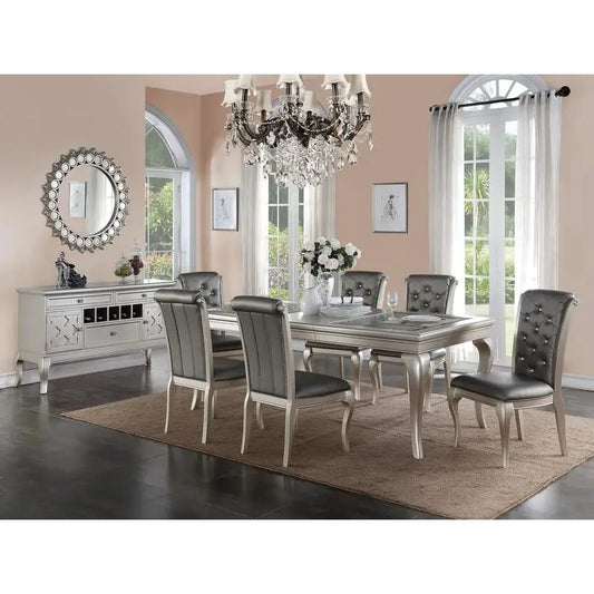 7pc Glass Dining Table Set Tufted Side Chairs