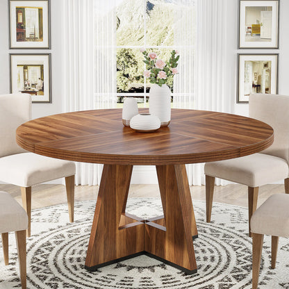 Farmhouse Round Dining Table for 4, 47 Inch