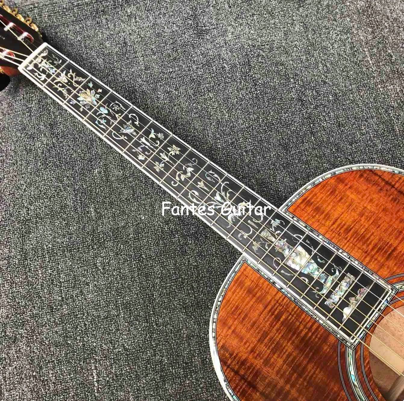 Custom 39 inch koa wood OOO45 parlor acoustic guitar 100 all real abalone parlor acoustic electric guitar 000 45