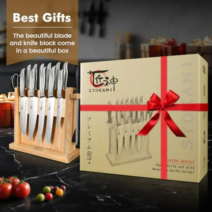Japanese Knives Set Magnetic Block Stainless Steel