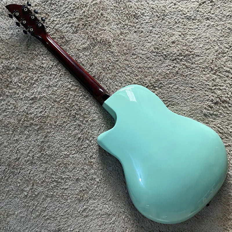 H561 Jacques Metal Green Carbon Fiber Folk Acoustic Guitar with Red Cedar Solid Top, Ovation Style