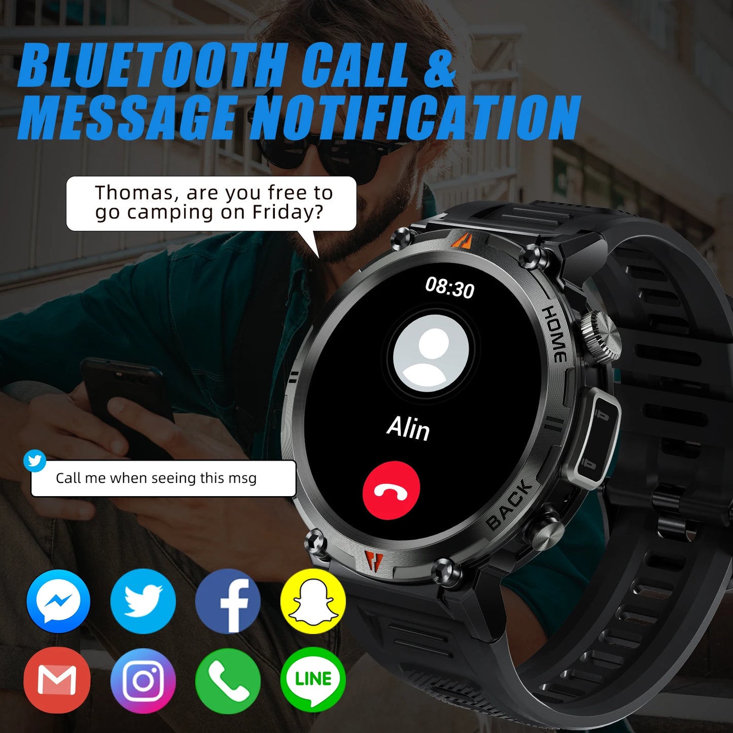 LaNikar KE3 Black Bluetooth Call Smart Watch