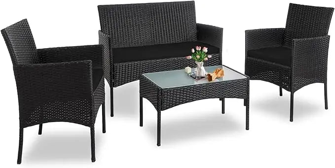 4 Piece Outdoor Wicker Patio Furniture Set