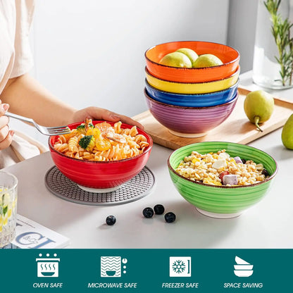 Set Of 6 Colorful Ceramic Soup Bowls