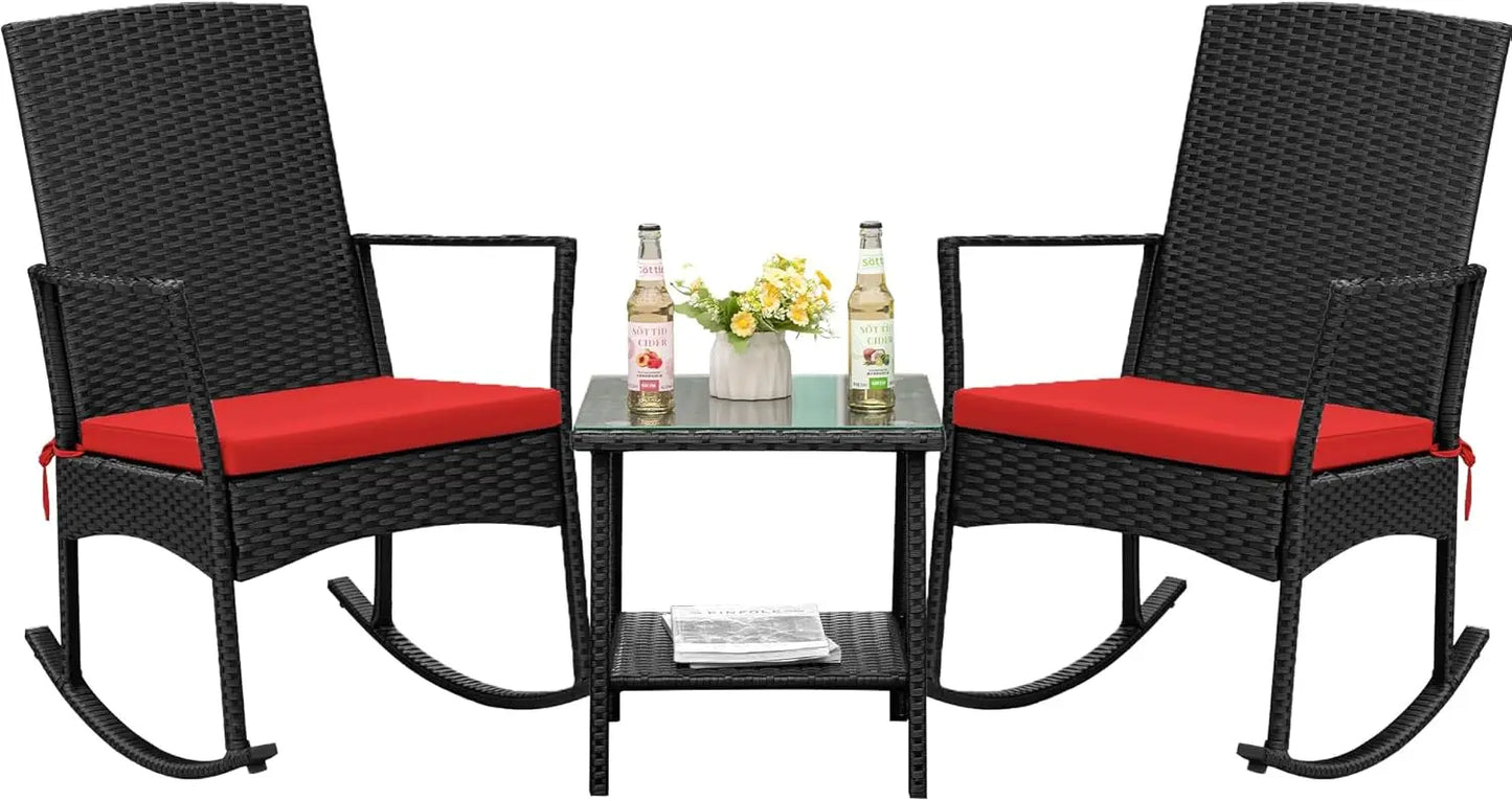 3 Piece Rocking Chair Outdoor PE Rattan Patio Set