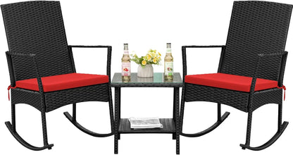 3 Piece Rocking Chair Outdoor PE Rattan Patio Set