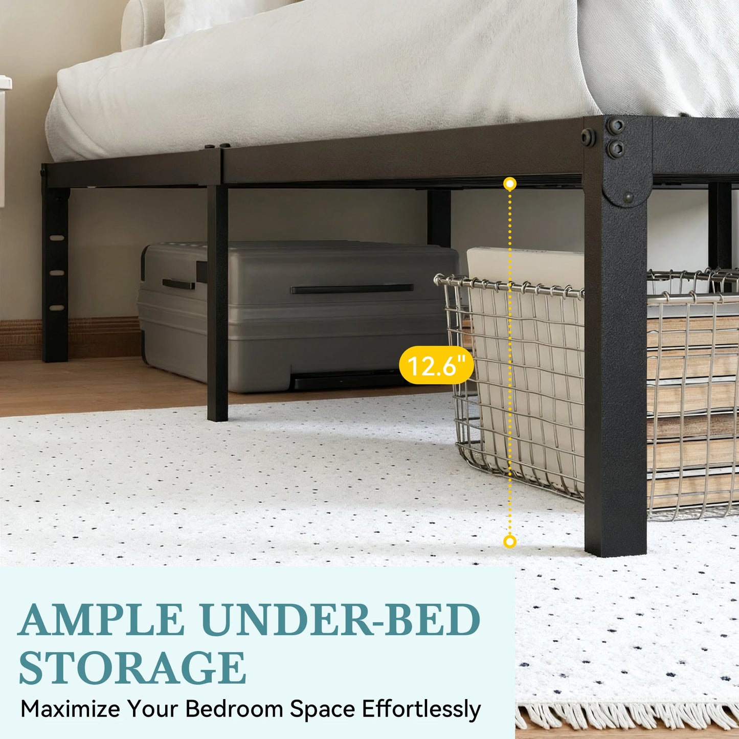 Heavy-Duty Metal Bed Frame With Storage