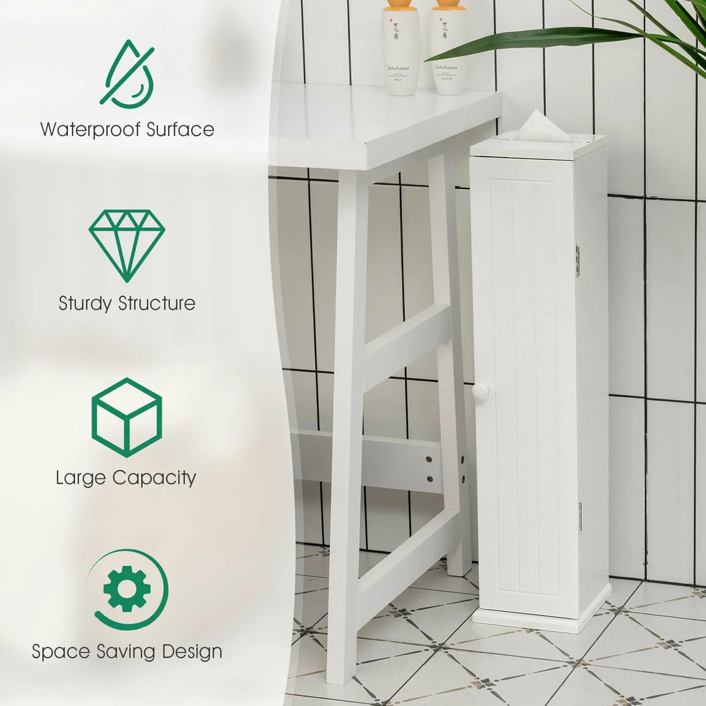 Bathroom Storage Floor Cabinet W/ 4 Shelves