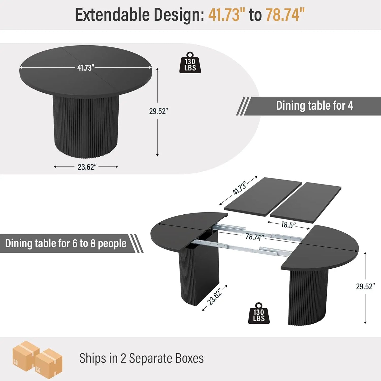 Extendable Dining Table 41-78in
