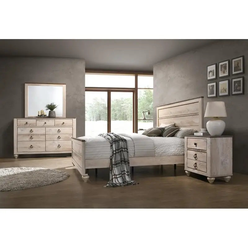 Contemporary White Wash 4-Piece King Bedroom Set