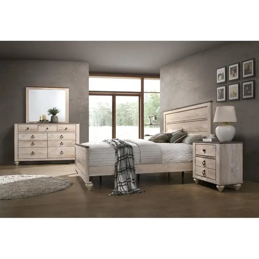 Contemporary White Wash 4-Piece King Bedroom Set