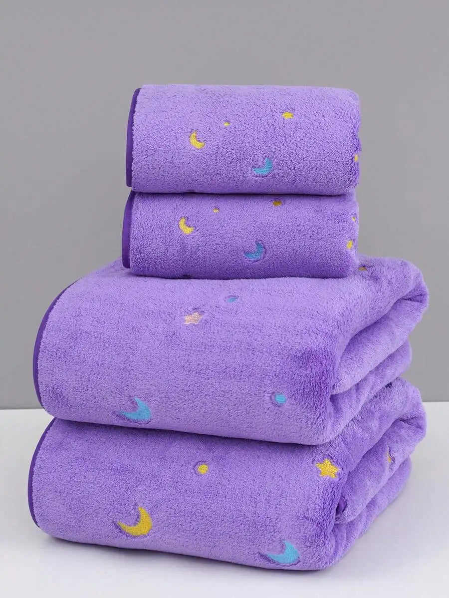 Purple Coral Fleece Towel Set