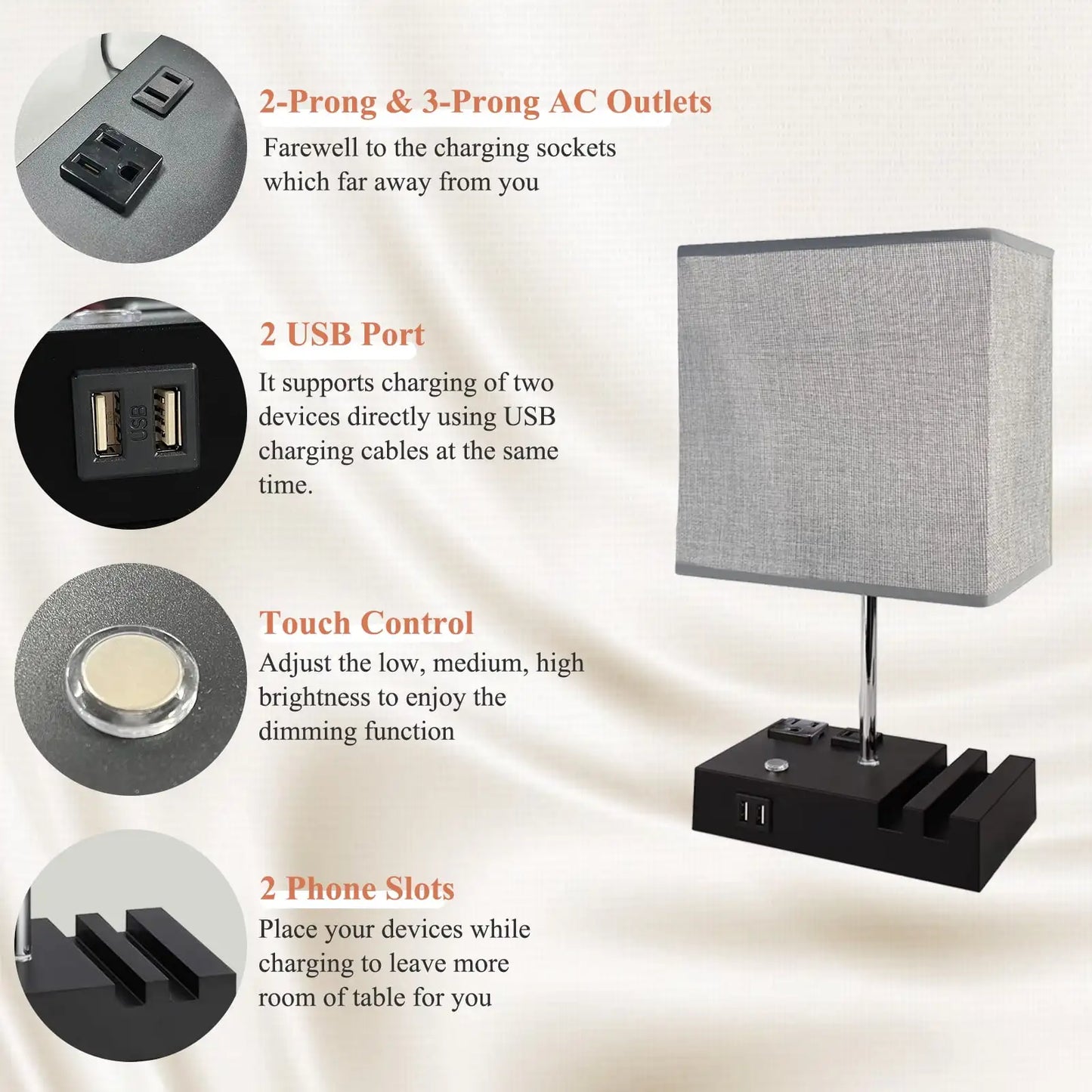 15.7" Bedside Table Lamp for Bedroom