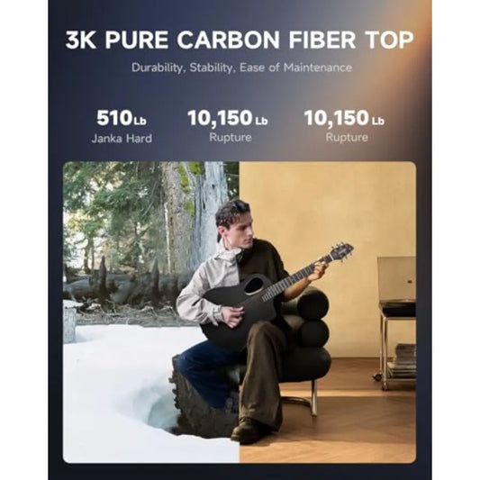 Acoustic Electric Guitar Beginner Kits for practice and performance, carbon fiber top, wooden bowl, built-in pickups, 38 inch,