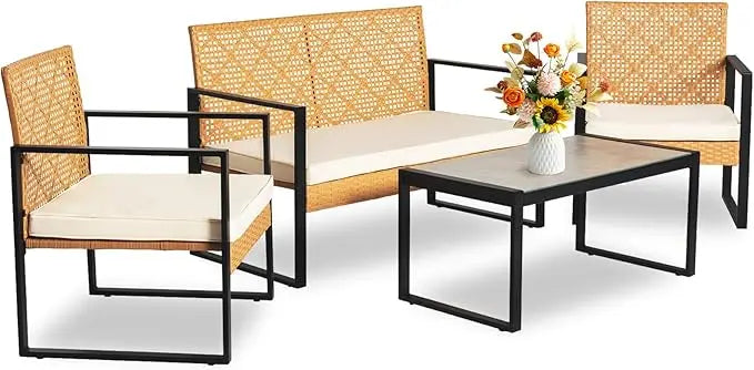 4 Piece Outdoor Wicker Patio Furniture Set